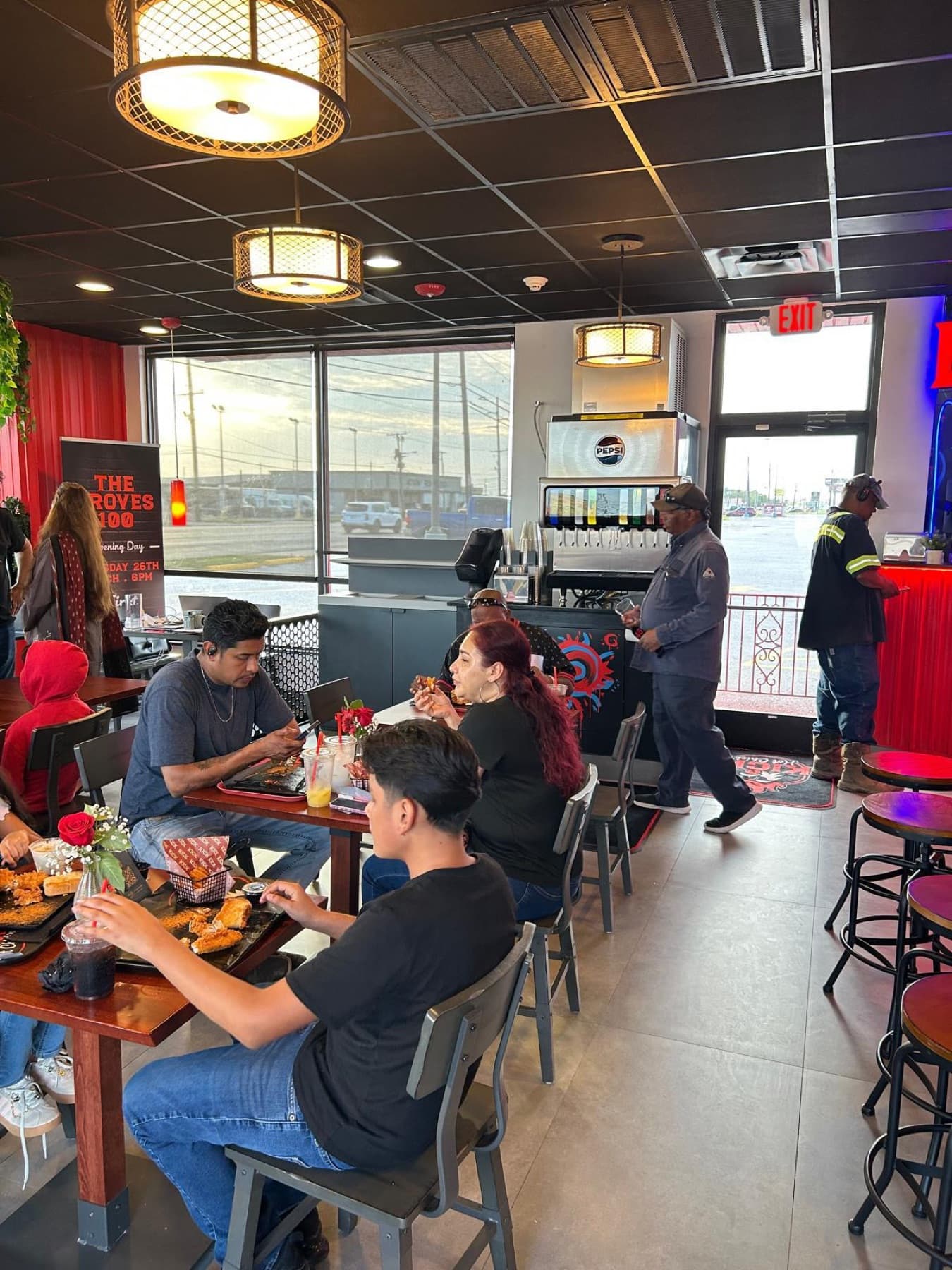 Guests dining at Kwik Hot Chicken in Groves, Texas
